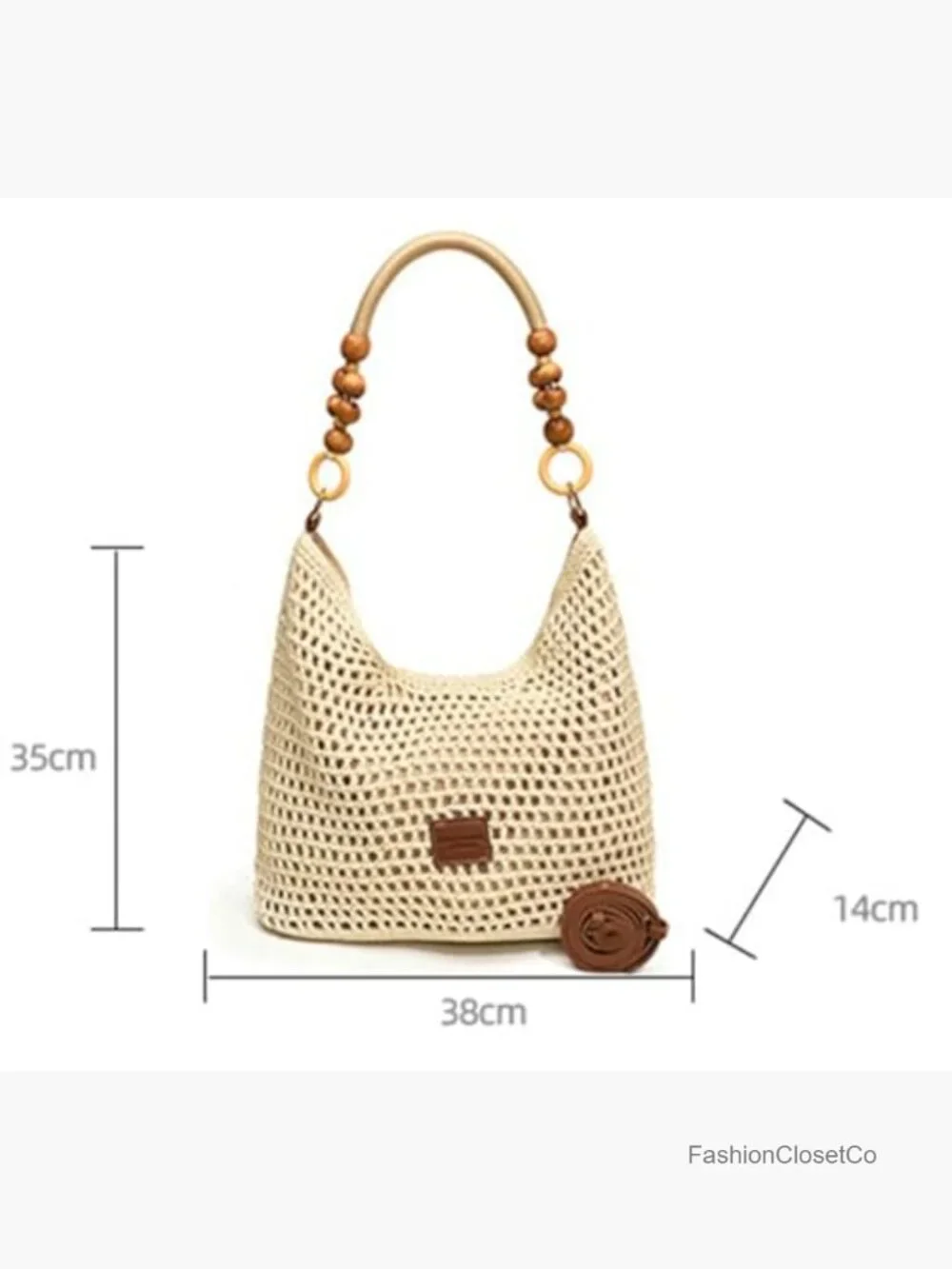 Crochet Woven Cotton Mesh Hobo Bag Bead Handmade Summer Beach Purse